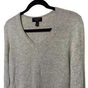 Charter‎ Club Luxury 100% Cashmere V-Neck Sweater Light Gray Women's Size Medium
